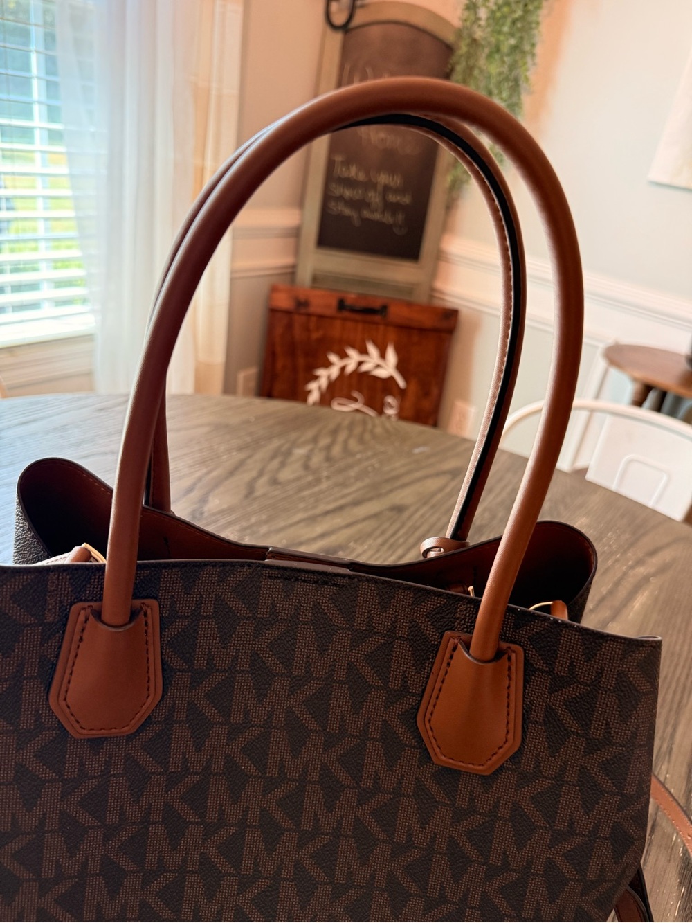 Michael Kors Mercer Gallery Medium Center Zip MK Logo Tote Bag Brown - Picture 8 of 11